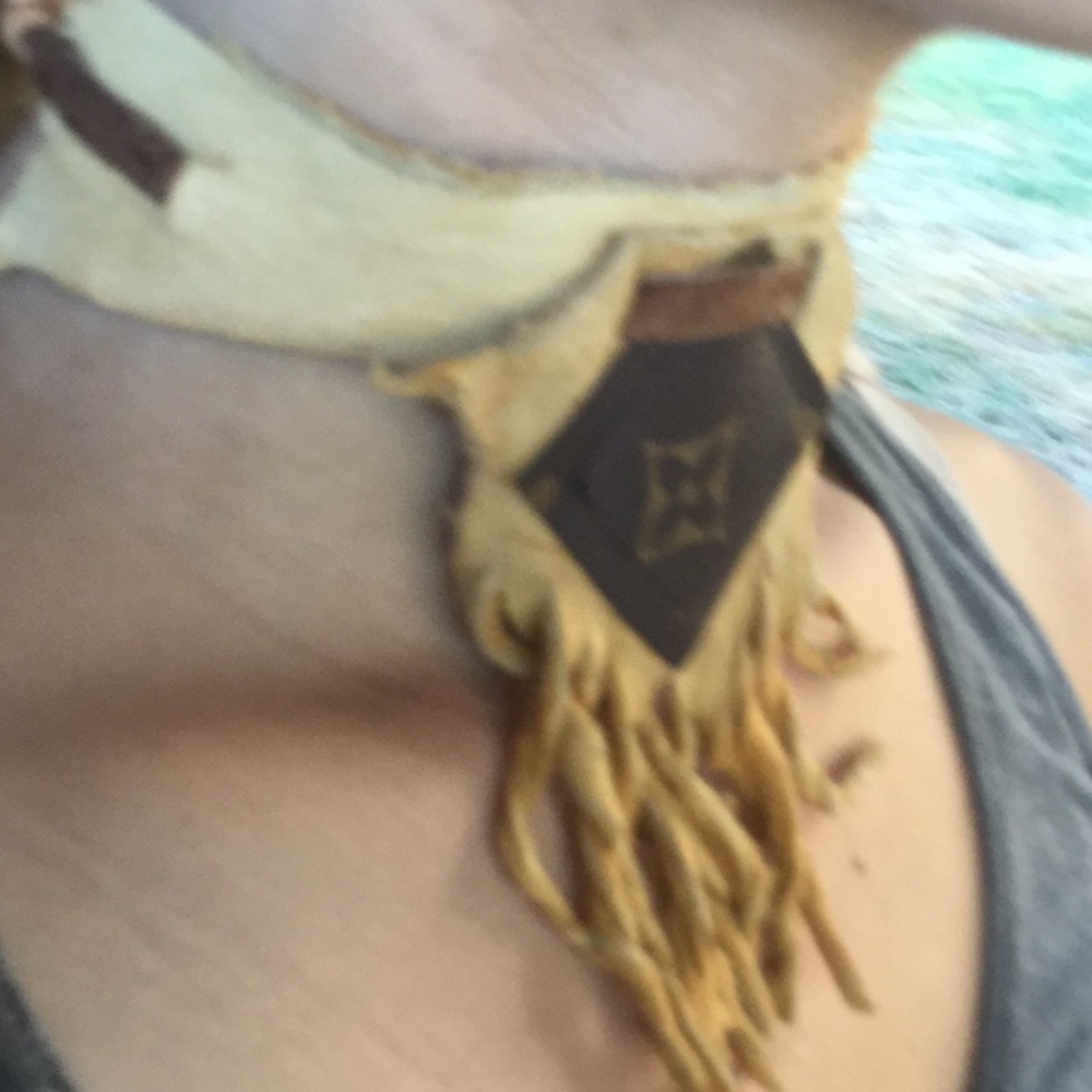 Upcycled LV …choker leather cowgirl Coachella festival market leather chic LV